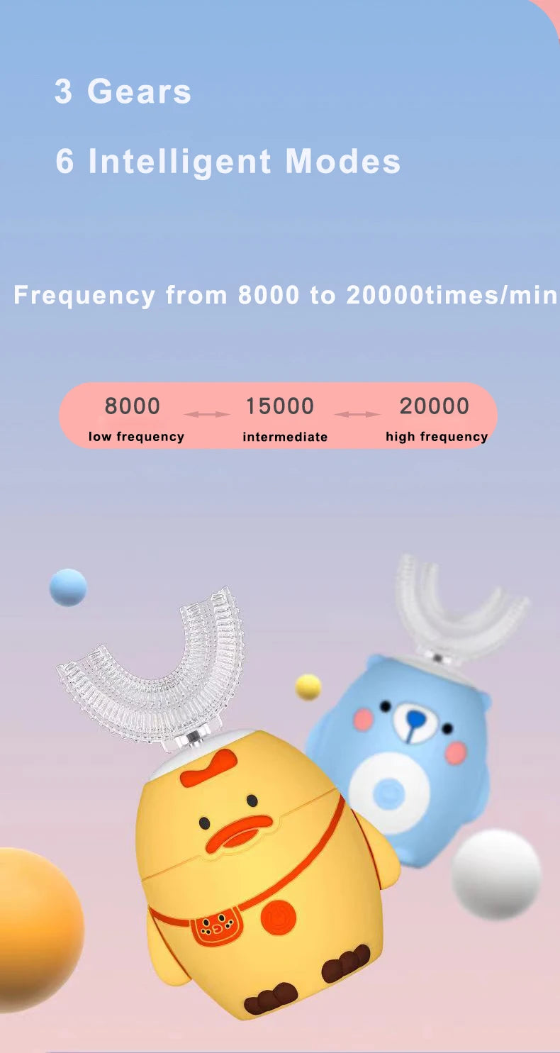 360 Degrees Intelligent Automatic Electric Toothbrush for Kids Children Rechargeable U Shaped Smart Sonic Tooth Brush Waterproof