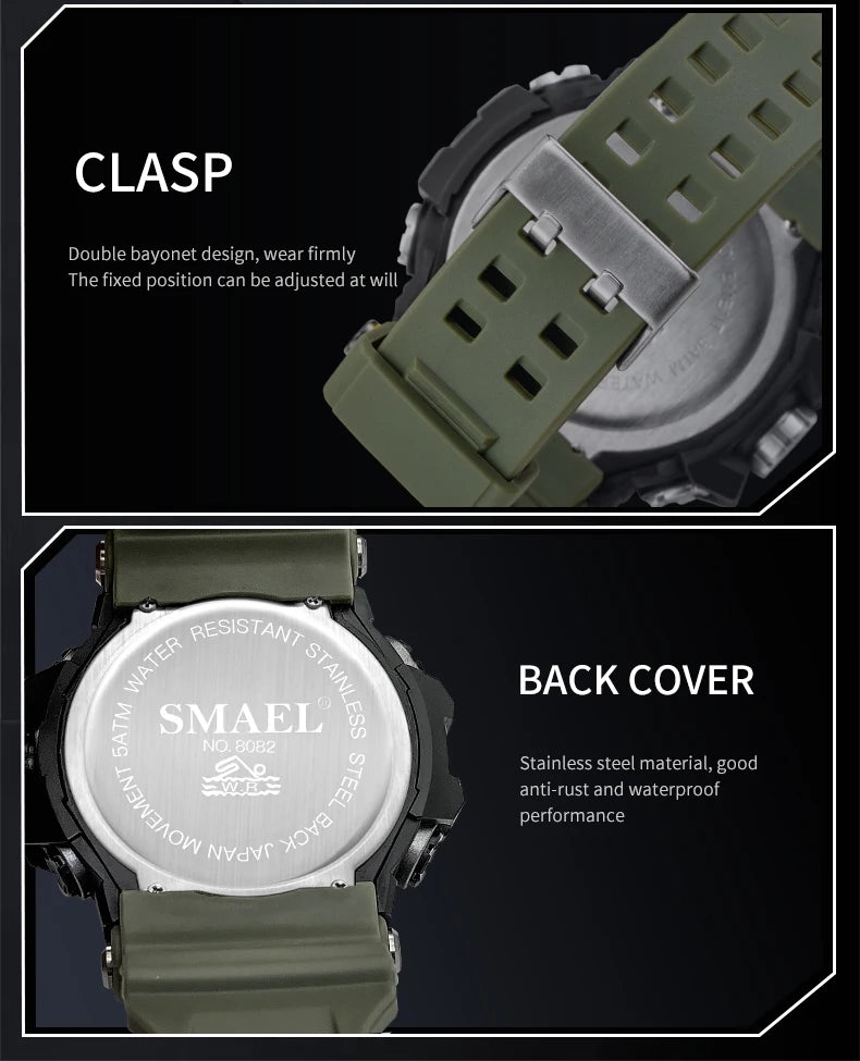 SAMEL Men Digital Watch Sport Shock Military Watches Waterproof Tactical Electronic Wristwatch Green Male Large Face Sport Clock