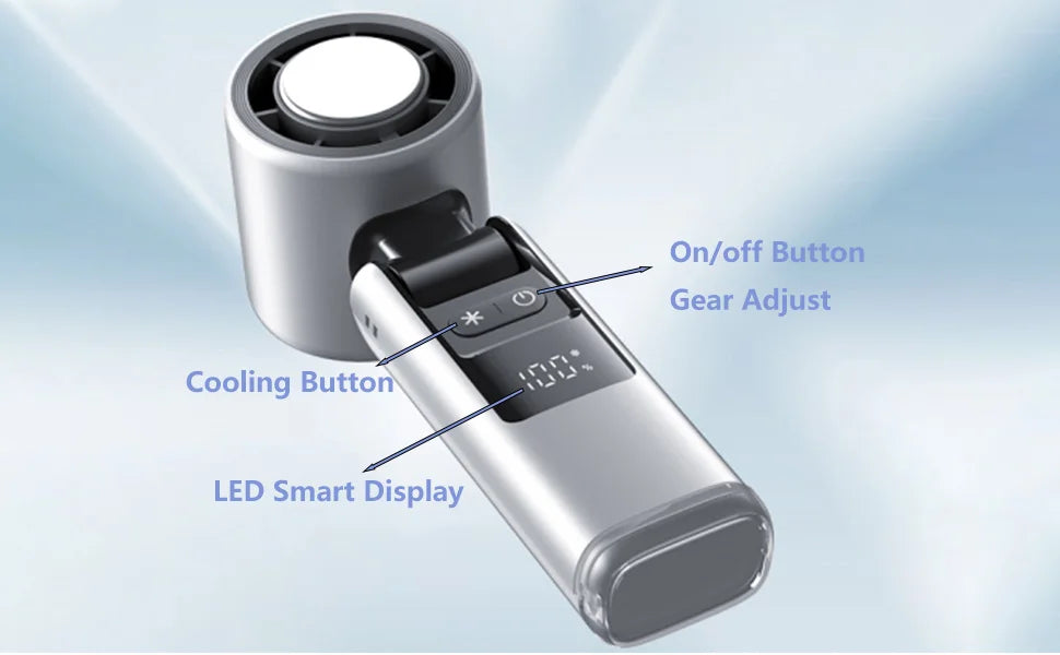 Portable Handheld Turbo Fan 100 Gear Wind USB Rechargeable Battery Operated Up to 3 IN 1 Personal with Air Tech Cooling