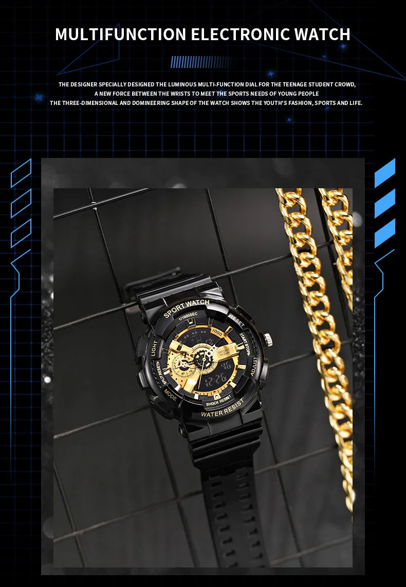 ACHENGY Youth Sport Digital Watch Men Shockproof Waterproof Dual Wristwatches LED  Alarm Clock Mens Watches Cool  vogue