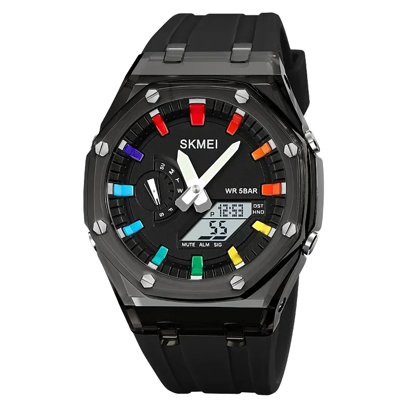 SKMEI 2100 Waterproof Men Watch Countdown Stopwatch Led Light Electronic Movement Wristwatch 5Alarm Clock 2 Time Digital Watches