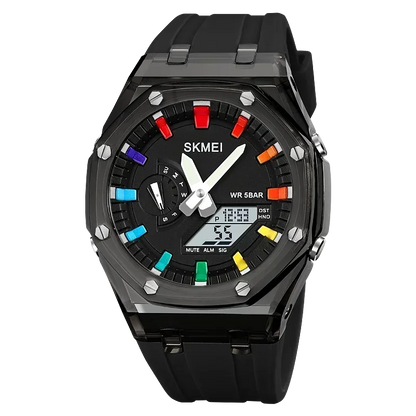 SKMEI 2100 Waterproof Men Watch Countdown Stopwatch Led Light Electronic Movement Wristwatch 5Alarm Clock 2 Time Digital Watches