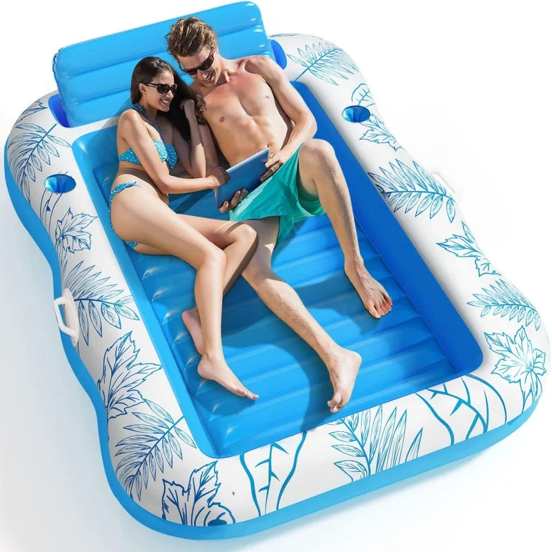 Inflatable Adult Pool Lounger Float - Large Beach Sun Tanning Floaty Raft Sunbathing Water Lounge Float Tub with Drink Holder