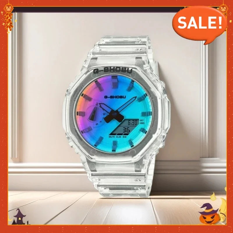 Electronic Digital Sports Men's Watch Full Function World Time LED Auto Hand Lifting Lamp Large Dial Waterproof Oak DIY Series