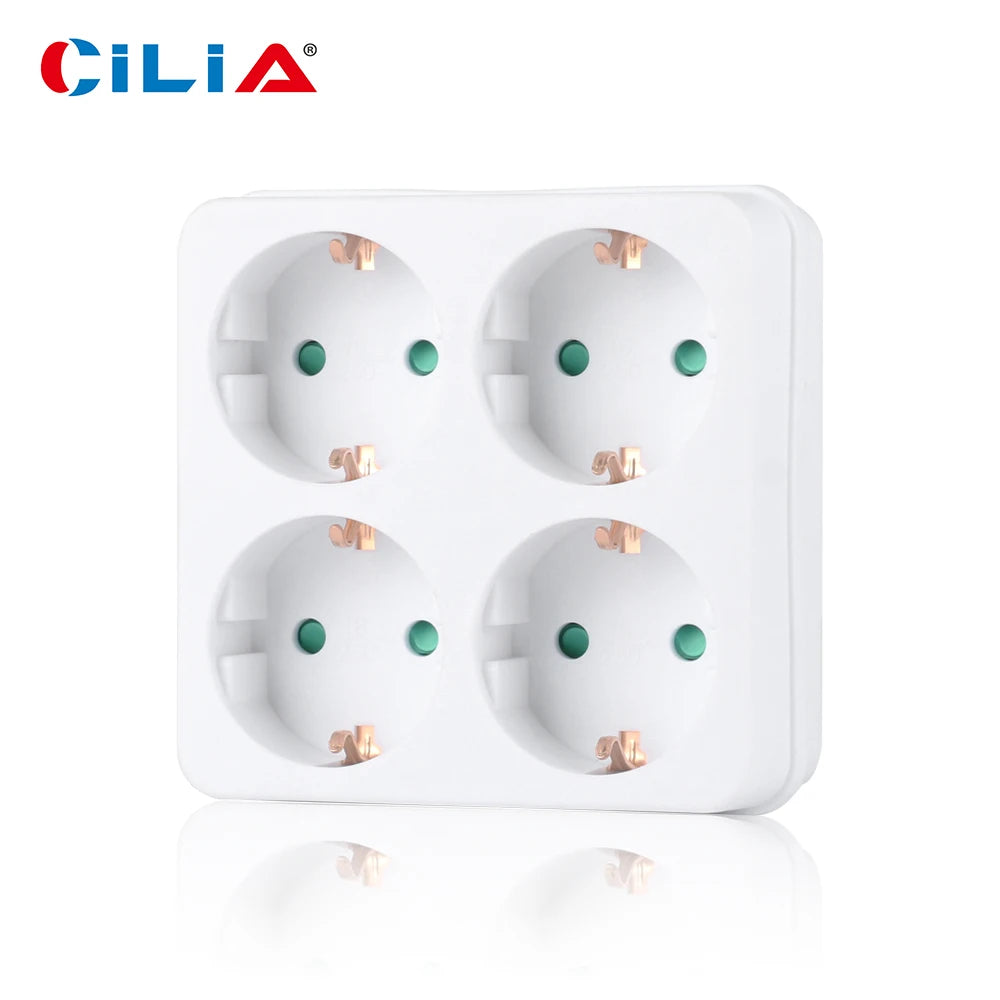 CILIA 1/2/4pcs EU Socket Extension Converter 4 Outlet Compact Square Design for Home,office  Use Travel Friendly,White