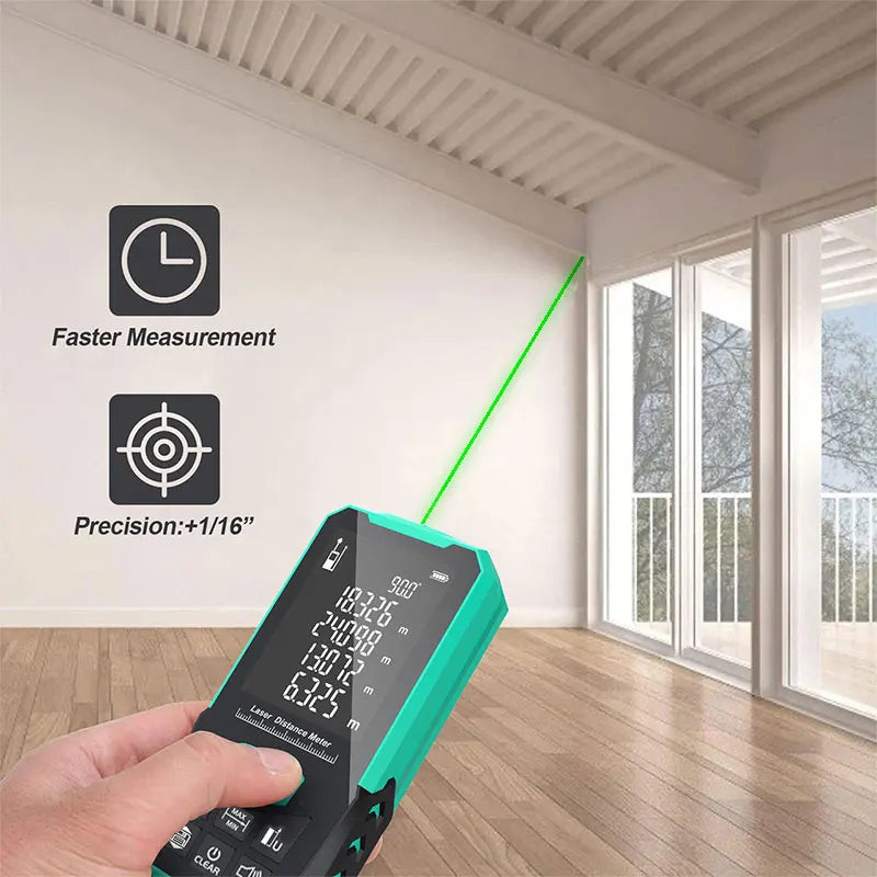 Green Laser Rangefinder, Multiple Measurement Modes, M/FT/IN Unit Switching, Battery Free, 5 Range Options
