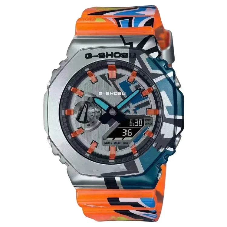 Unisex Sports Electronic Watch Alloy Dial World Time Full Function LED Dual Display Auto Light Shockproof