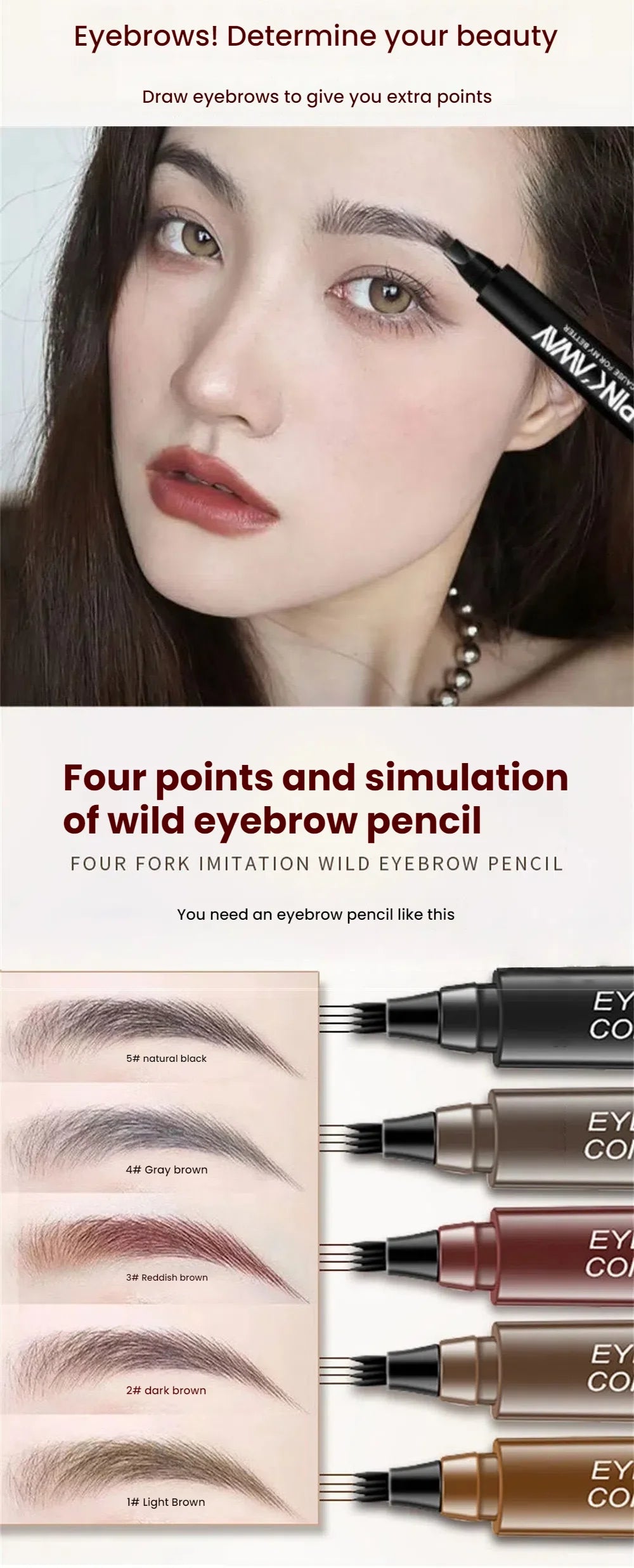 5 Colors Microblading Eyebrow Pen Waterproof Liquid Eyebrow Pencil Long Lasting Eyebrow Pen 4 Points Eye Brow Pen Cosmetics