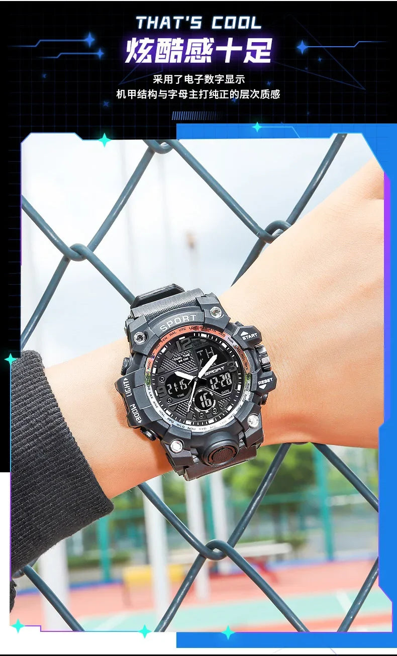 Teenage Men's Junior High School Student Fashion Trend Black Technology Sports Glow Men's Electronic Watch