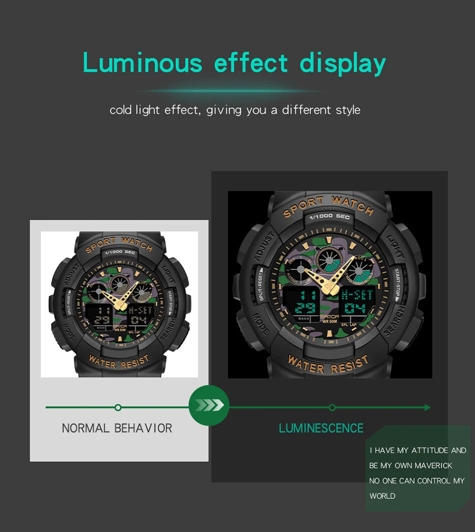 Sport Watch Men Luxury Double Time Electrconi Watches Women's Wristwatch Fashion Shockproof Stopwatch Military Sports Clock