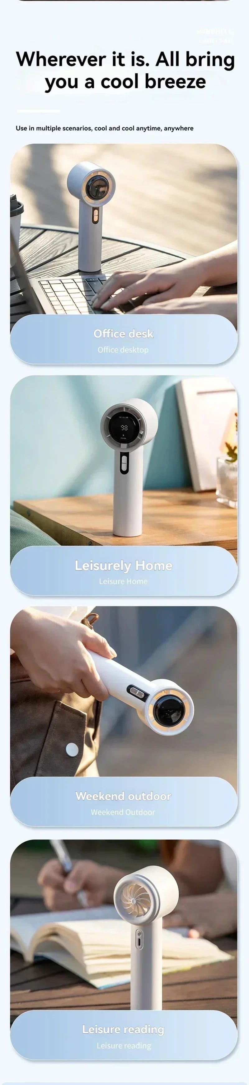 2025 Portable Turbo Handheld Fan - 100-Speed Adjustable, USB Rechargeable Mini Fan with LED for Camping, Outdoor & Travel