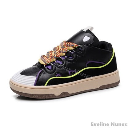 Thick Soled Casual Sports Shoes Men/women Colorblock Lace Up Round Toe Couples Colors Skateboard Shoes 2024 New Fashion Shoes