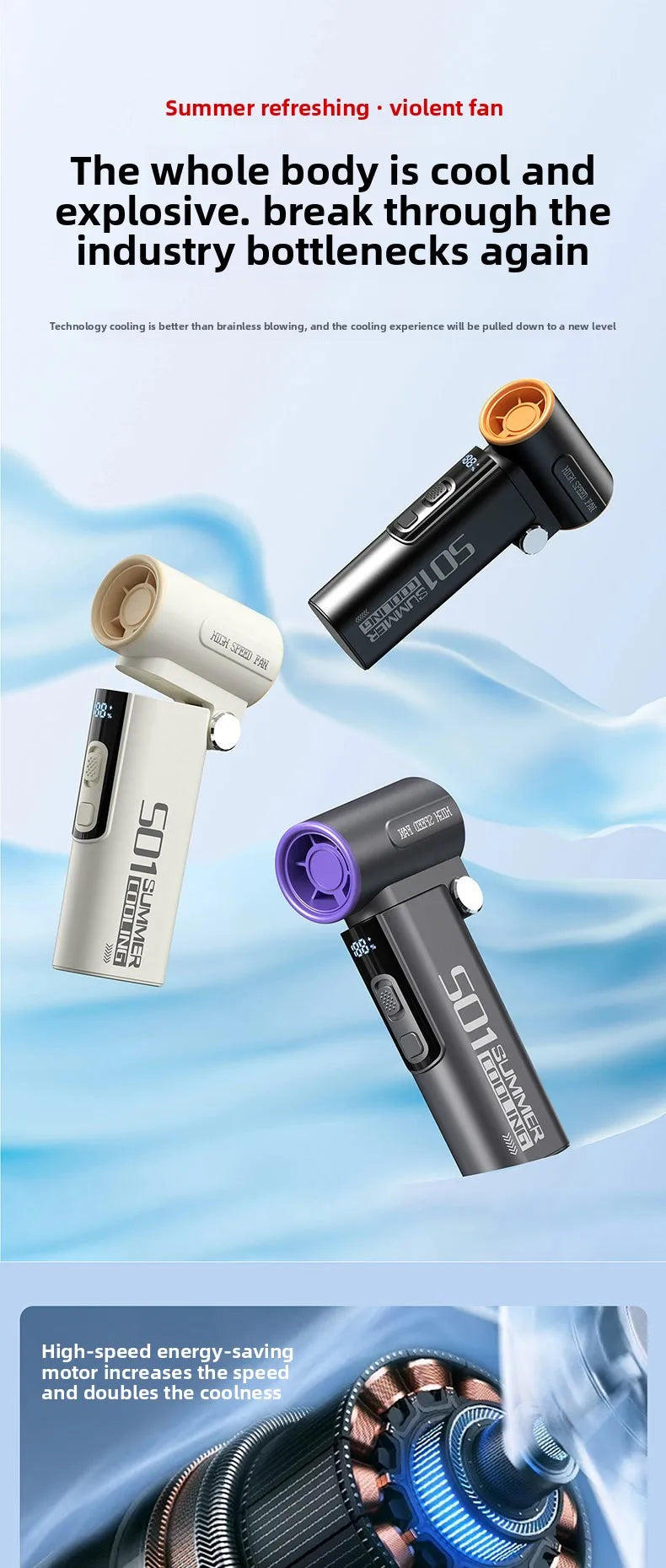 Handheld Fan, Turbo Power High Speed Air, USB Charging, Foldable Otdoor Portable Small Fan, LED Digital Display Turbo Fan