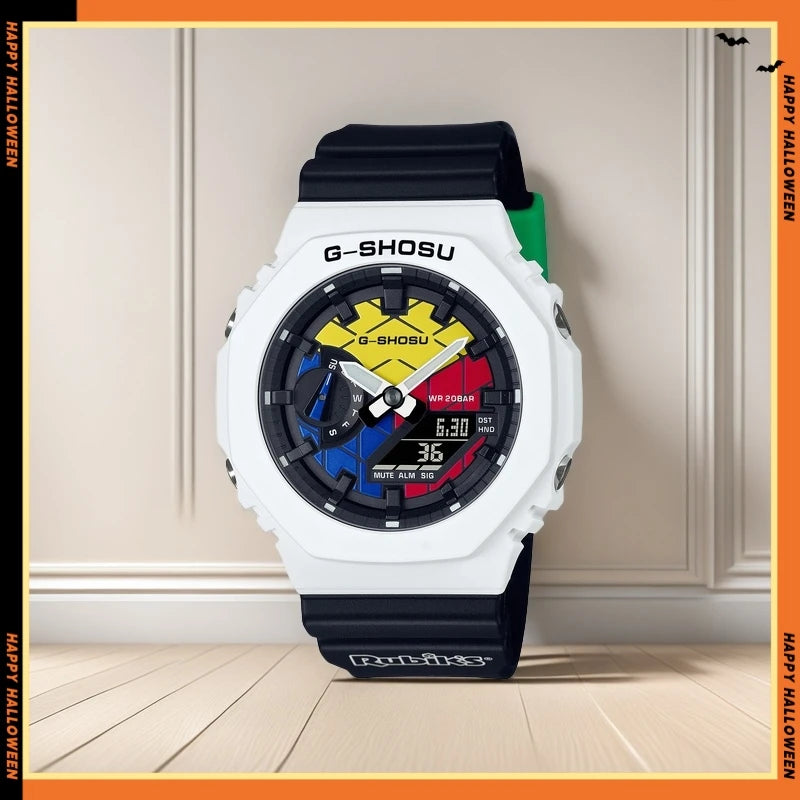 Star Sports Unisex Watch Full Function World Time Auto Hand Lift Lamp LED Dual Display Rubber Strap