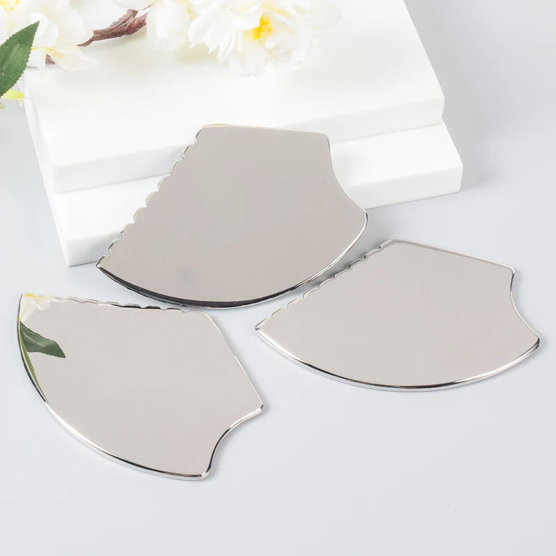 Gua Sha Facial Tool, Stainless Steel GuaSha Massage Tool Natural Universal Facial Silver Metal Gua Sha Board for SPA Acupuncture