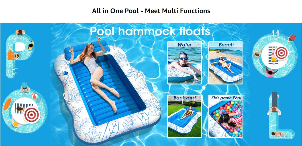 Inflatable Tanning Pool Lounger – Large (208 x 137 cm) – Premium Pool Float with Cupholders and Removeable Pillow, Palm Pattern