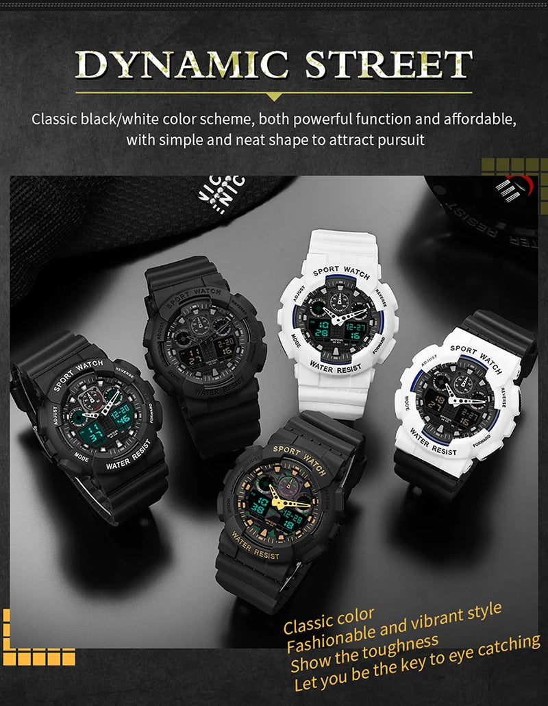 SANDA Multifunctional Sports Watch Waterproof Luminous Dual Movement Quartz Electronic Watch Fashion Couple Watch for Men Women