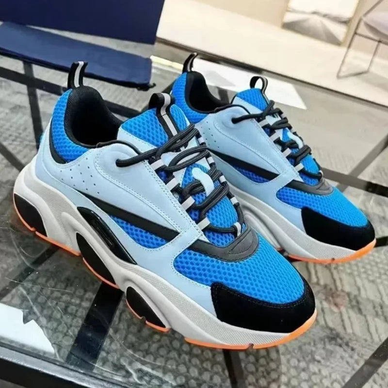 Spring Summer Fashion B22 Breathable Casual Snug Flat Bottom Low-top Shoes Men's Round Toe Net Cloth Patchwork Lace-Up Shoes