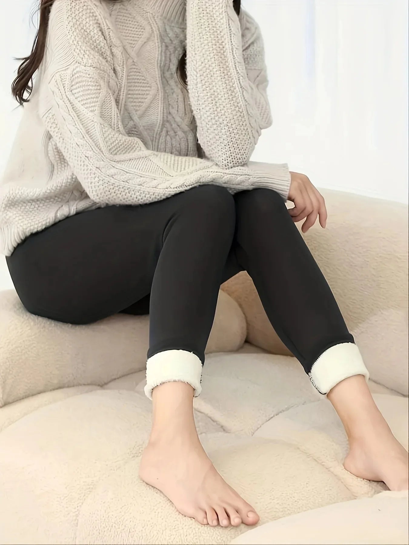 Stylish women's warm commuter high-waisted leggings Solid color simple all-in-one comfort with elastic pants leggings