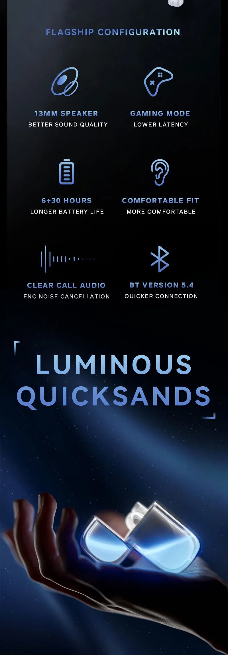 LIUP Pods LP1 luminous quicksand earphone glows in the dark. Low-delay wireless ENC noise reduction Bluetooth headset headphones