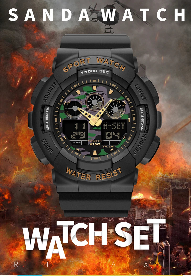 SANDA Multifunctional Sports Watch Waterproof Luminous Dual Movement Quartz Electronic Watch Fashion Couple Watch for Men Women