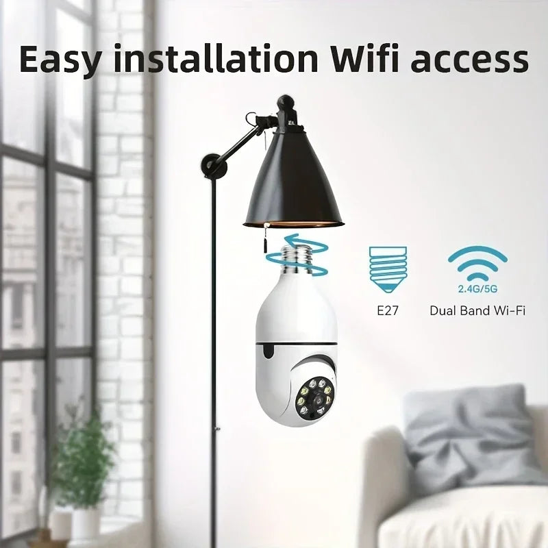 Light Bulb Security Cameras Outdoor Wireless WiFi Camera 5GHz, 360 Degree, E27 Light Socket Screw In Securi