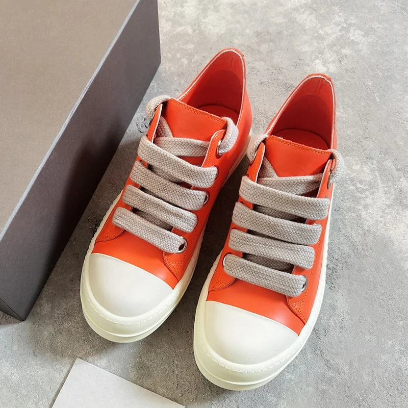 Men's Casual Shoes Jumbo Shoelace Women's Sneakers Leather Shoes for Men Lace-up O-wen Fashion Men's Sneakers