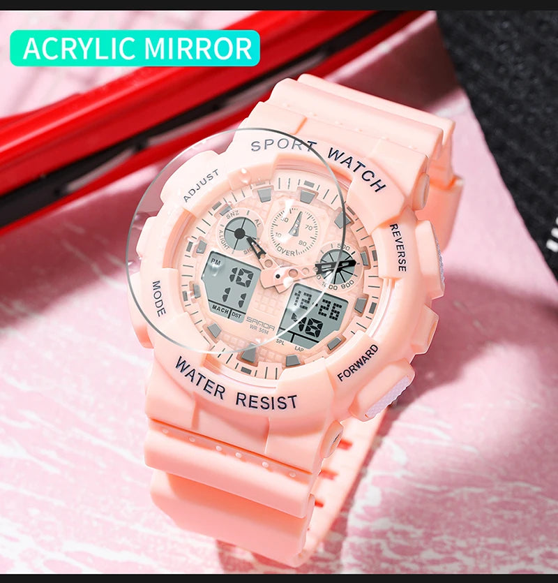SANDA Multifunctional Sports Watch Waterproof Luminous Dual Movement Quartz Electronic Watch Fashion Couple Watch for Men Women