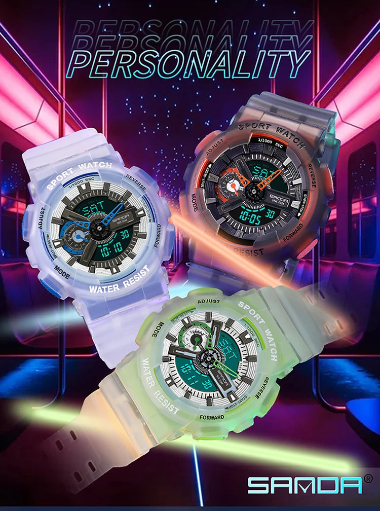 Sanda new 3029 watch luminous fashion personality Electronic Watch fluorescence watch Shell Man Watch