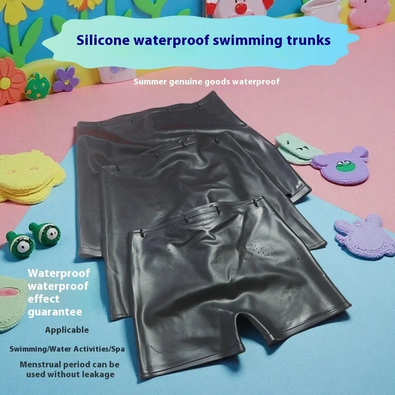 Waterproof Silicone Swim Trunks Quick-Dry Anti-Bacterial Beach Swimming Shorts Men Women High-Waisted Pool Water Park Rafting