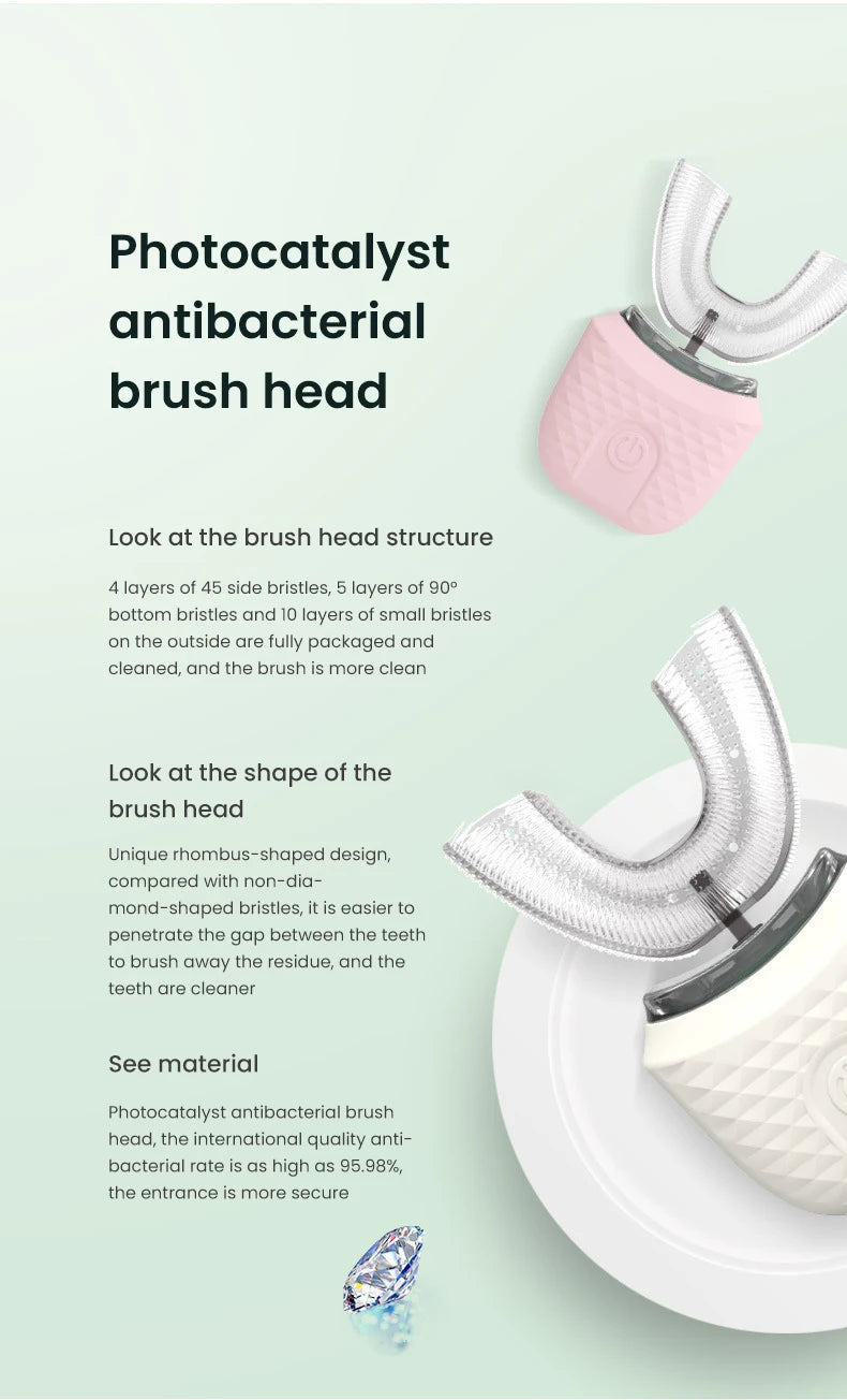Ultrasonic Electric Toothbrush U-shaped Adult Automatic Toothbrush 360° Full Mouth Whitening Wireless Charging Waterproof Brush