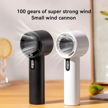 2025 Portable Turbo Handheld Fan - 100-Speed Adjustable, USB Rechargeable Mini Fan with LED for Camping, Outdoor & Travel