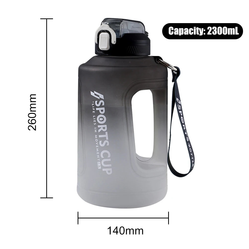 2200ML Large Capacity Water Bottle Gradient Color Time Marker with Handle Strap Wide Mouth Opening Outdoor Sport Fitness Gym Cup