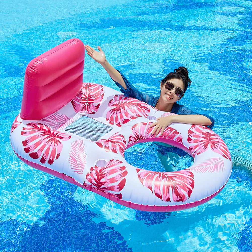 Pool Lounge Float Inflatable Pool Floats Comfortable Pool Float Lounger with Cup Holder Water Floating Recliner for Pool Beach