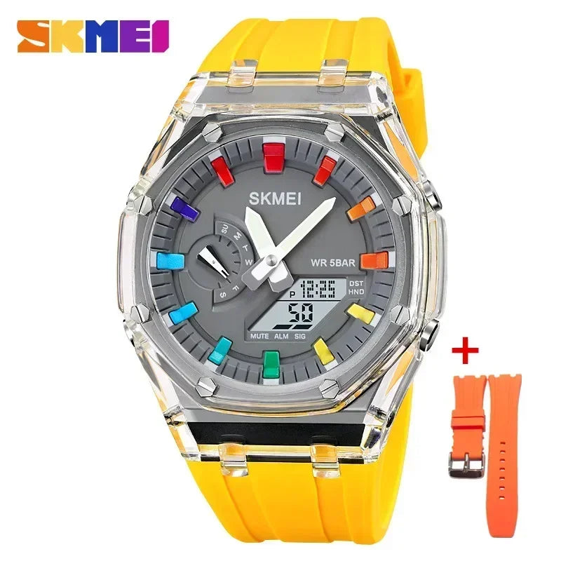 SKMEI 2100 Waterproof Men Watch Countdown Stopwatch Led Light Electronic Movement Wristwatch 5Alarm Clock 2 Time Digital Watches