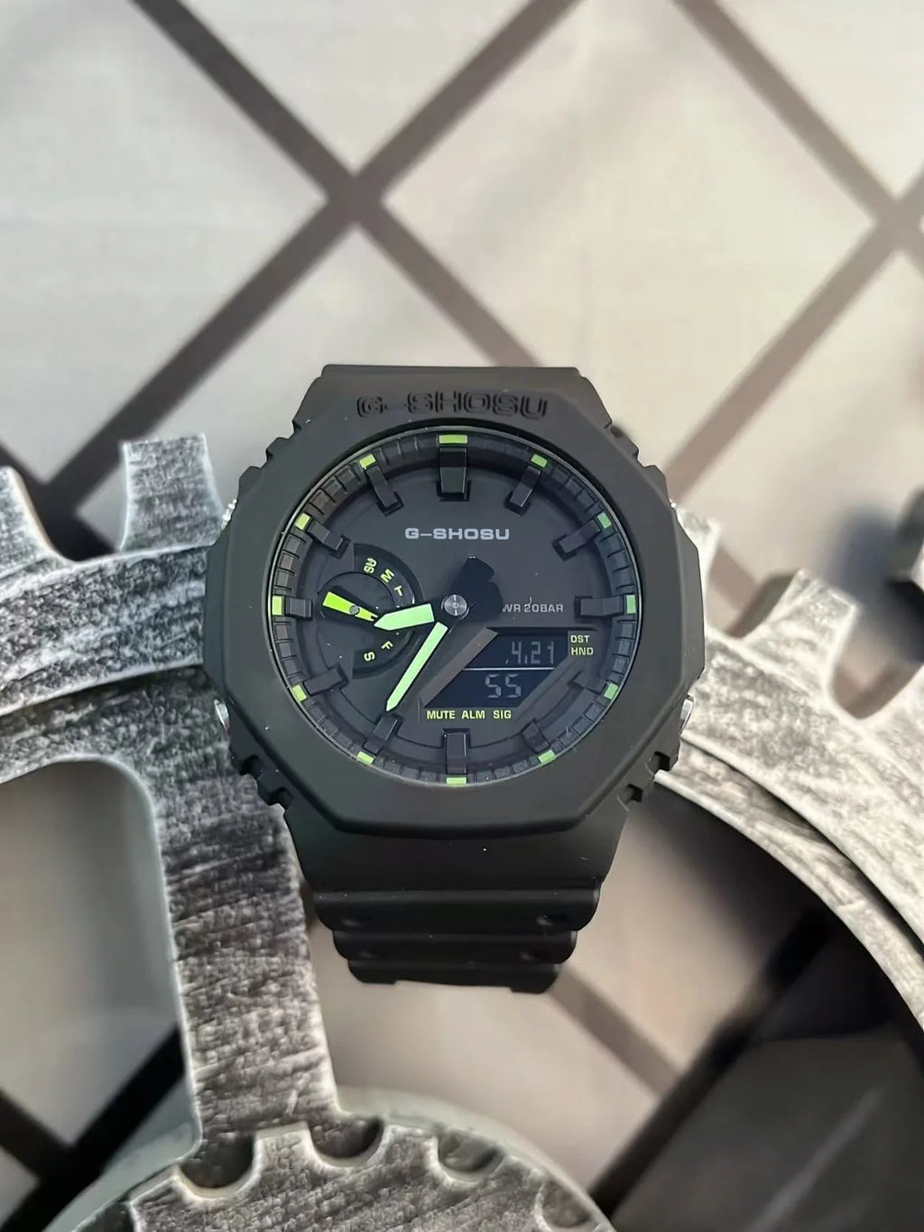 Star Sports Unisex Watch Full Function World Time Auto Hand Lift Lamp LED Dual Display Rubber Strap