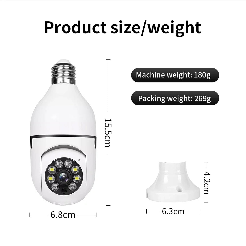 Light Bulb Security Cameras Outdoor Wireless WiFi Camera 5GHz, 360 Degree, E27 Light Socket Screw In Securi