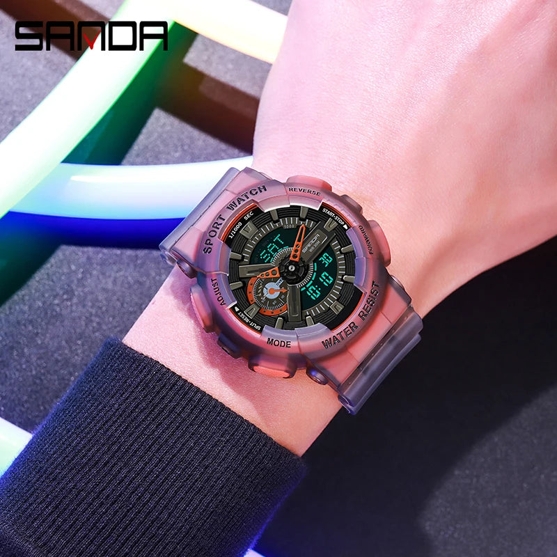 Sanda new 3029 watch luminous fashion personality Electronic Watch fluorescence watch Shell Man Watch