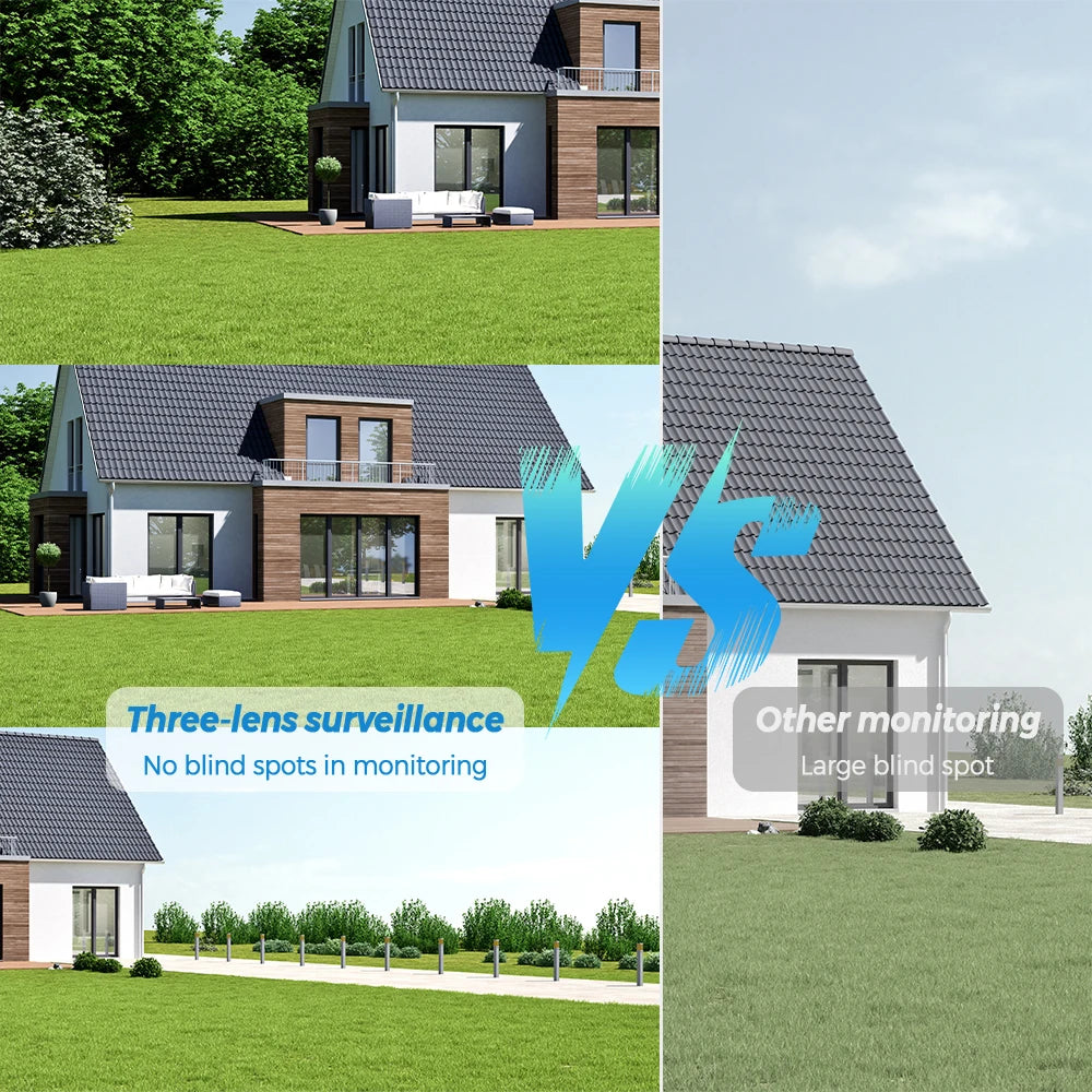 Smart 15MP Triple-Lens Bulb Security Camera 360° PTZ Auto Tracking 15MP 9MP Night Vision WiFi Waterproof CCTV 3-Screen View