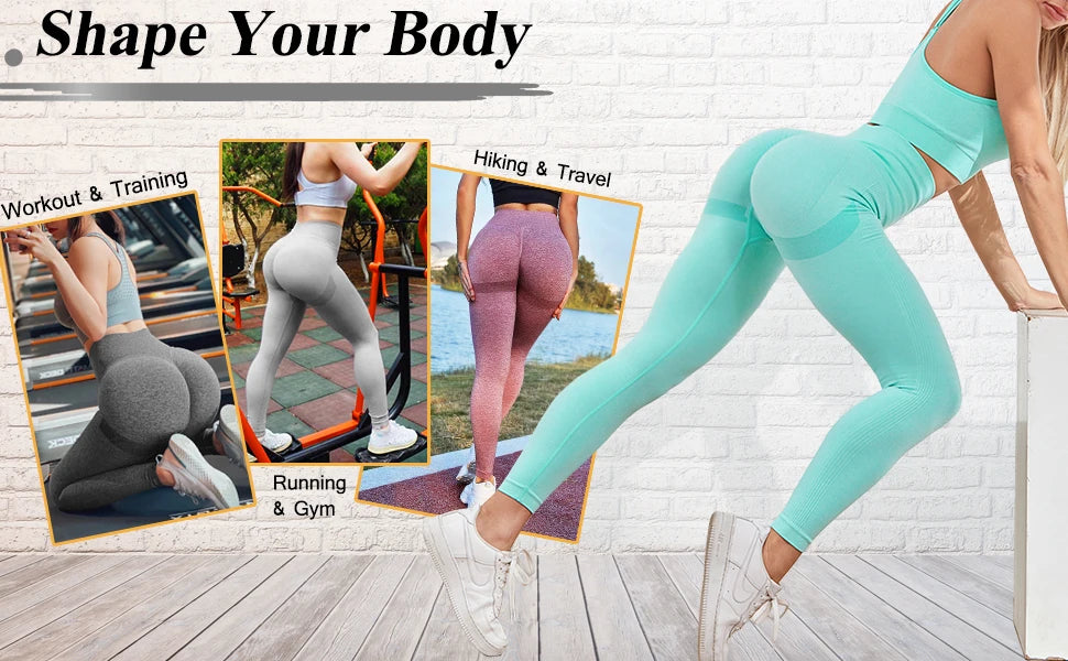 Gradient Leggings Fitness Women High Waist Workout  Jogging Leggins Push Up Pants Gym Tights Stretch Energy Sportswear