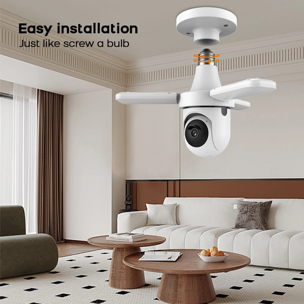 2K 3MP Wireless Bulb Security Camera with Motion Detection Color Night Vision Two-Way Audio Tuya Smart Life Home Surveillance
