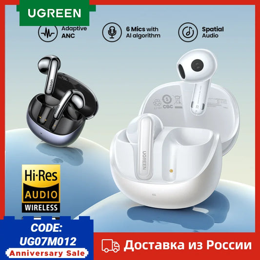 UGREEN Wireless Bluetooth Earphones Semi-Open ANC Adaptive Active Noise Cancelling Earbuds LDAC Hi-Res Audio Headphones Headset