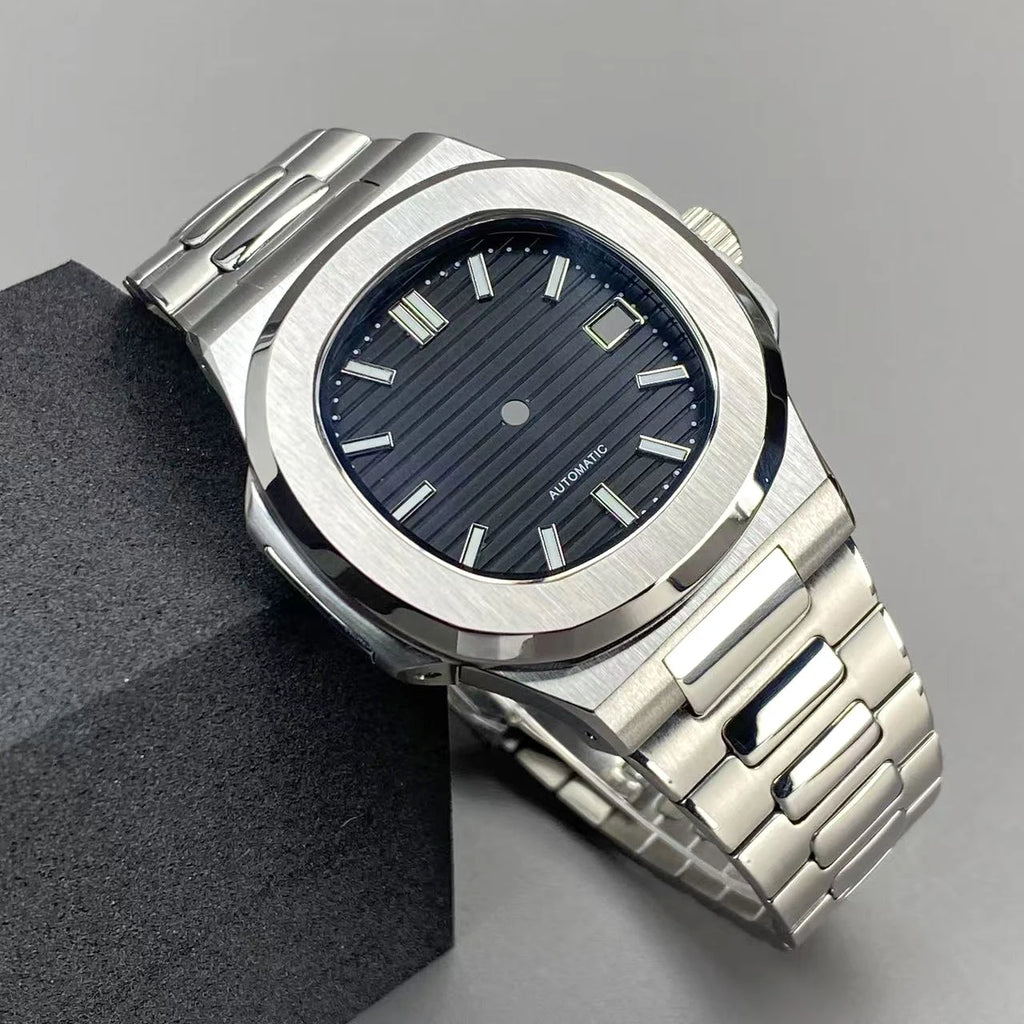 40mm NH35 Square Watch Case with Green Luminous Single Date Dial for Nautilus Style Watches Fit NH35 NH36 NH38 Movements