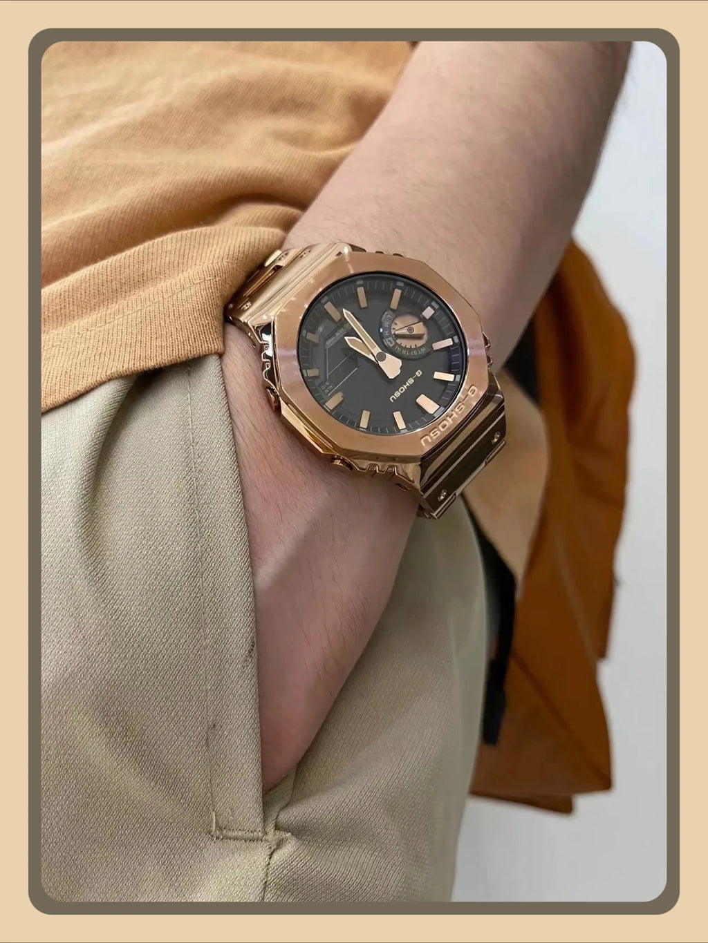 Digital Sports Electronic Unisex Watch Full Function LED Alloy Large Dial World Time Steel Strap GMB Oak Series