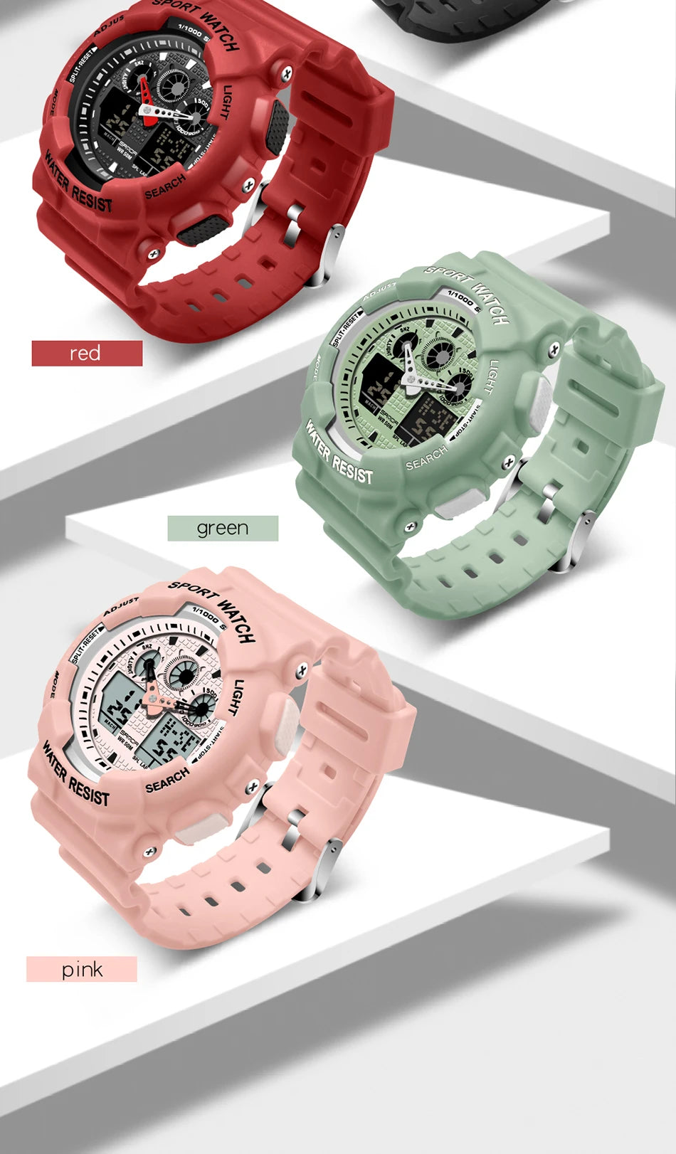 Sport Watch Men Luxury Double Time Electrconi Watches Women's Wristwatch Fashion Shockproof Stopwatch Military Sports Clock