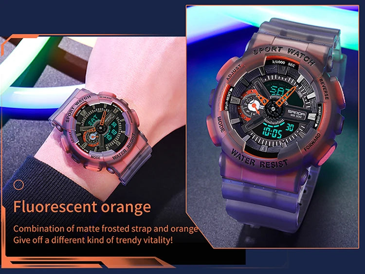 Sanda new 3029 watch luminous fashion personality Electronic Watch fluorescence watch Shell Man Watch