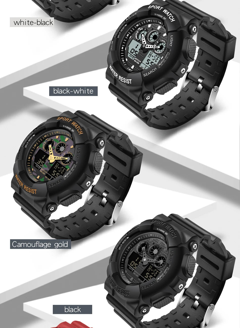 Sport Watch Men Luxury Double Time Electrconi Watches Women's Wristwatch Fashion Shockproof Stopwatch Military Sports Clock