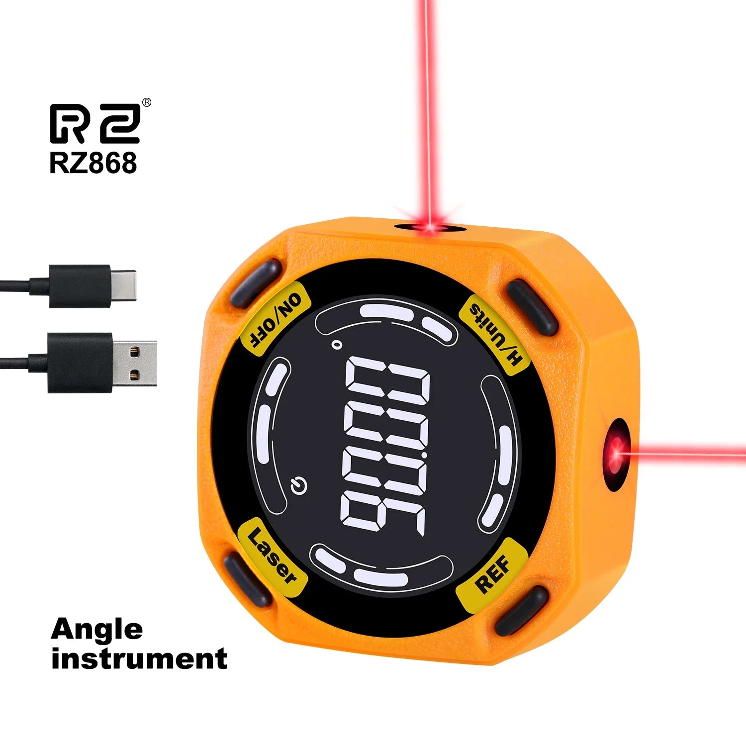 RZ Digital Inclinometer Laser Angle Finder  3-in-1 Line Protractor 4X90 Degree