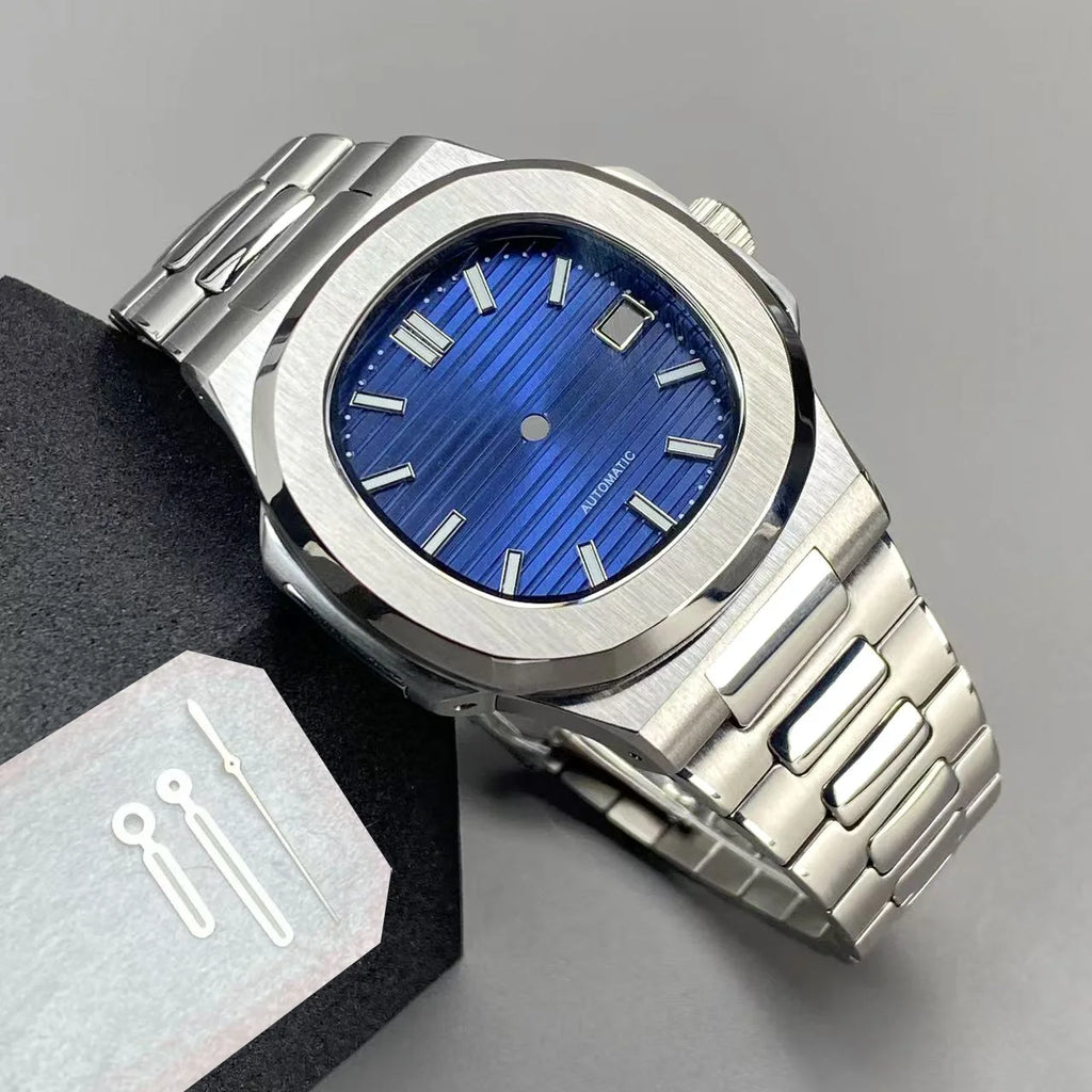 40mm NH35 Square Watch Case with Green Luminous Single Date Dial for Nautilus Style Watches Fit NH35 NH36 NH38 Movements