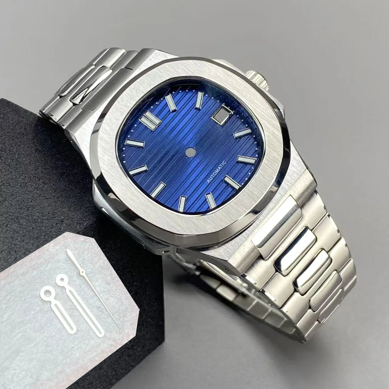 40mm NH35 Square Watch Case with Green Luminous Single Date Dial for Nautilus Style Watches Fit NH35 NH36 NH38 Movements